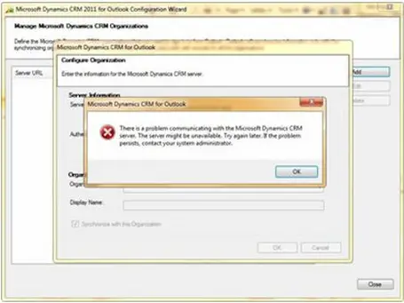 Microsoft Dynamics CRM for Outlook error