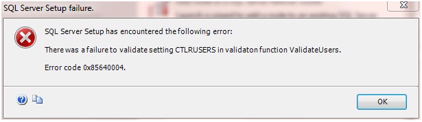 SQL Server Setup has encountered the following error