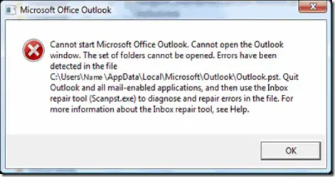 Cannot Start Microsoft Office Outlook