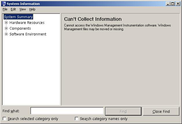 les informations système Windows ne peuvent pas récupérer les informations