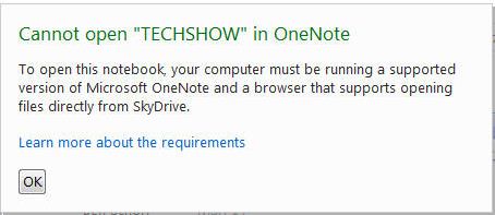 Cannot open “TECHSHOW” in OneNote