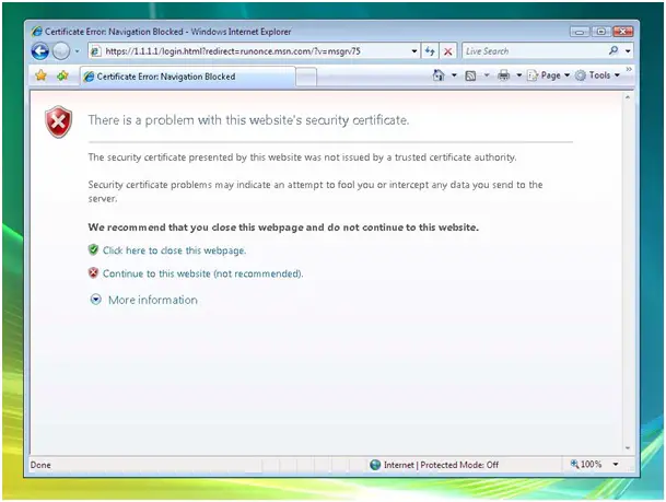 internet explorer help about certificate errors