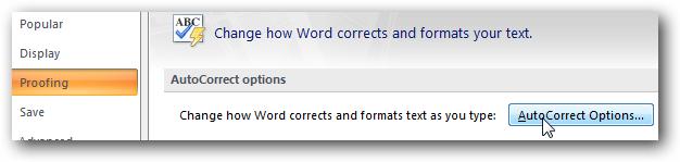 Autocorrect options button A dialog box appears