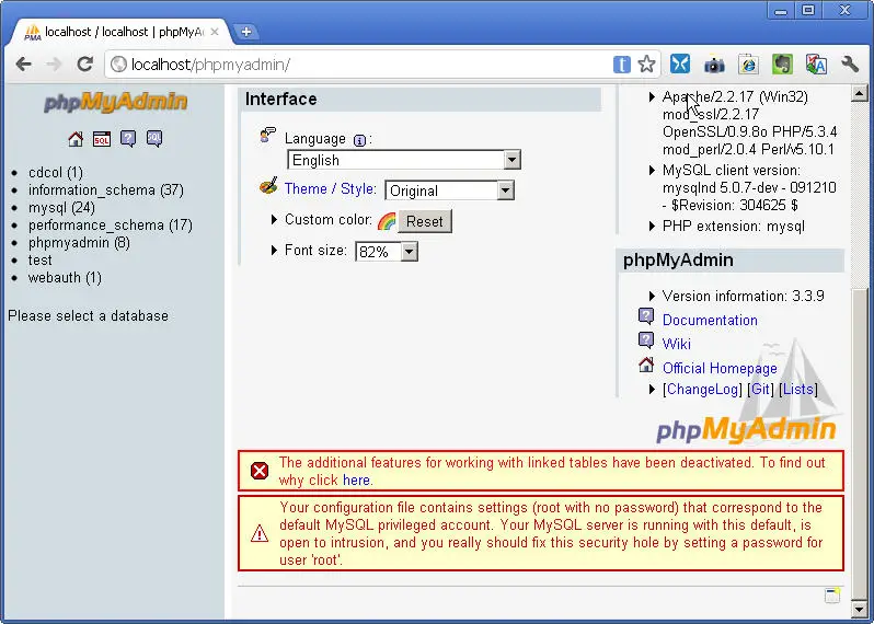 phpMyAdmin root password change error