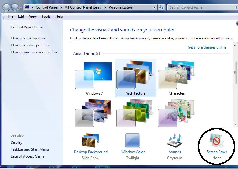 Change Screensaver in windows 7