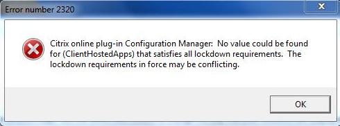 No value could be found for (ClientHostedApps) that satisfies all lockdown requirements