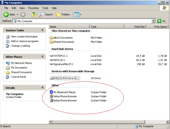 my computer-Nokia phone Browser-system folder