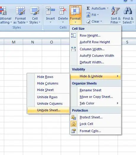 unhide excel sheet