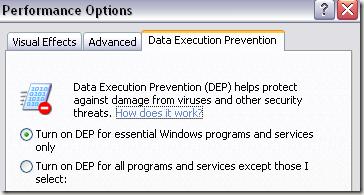 Click on Data Execution Prevention tab