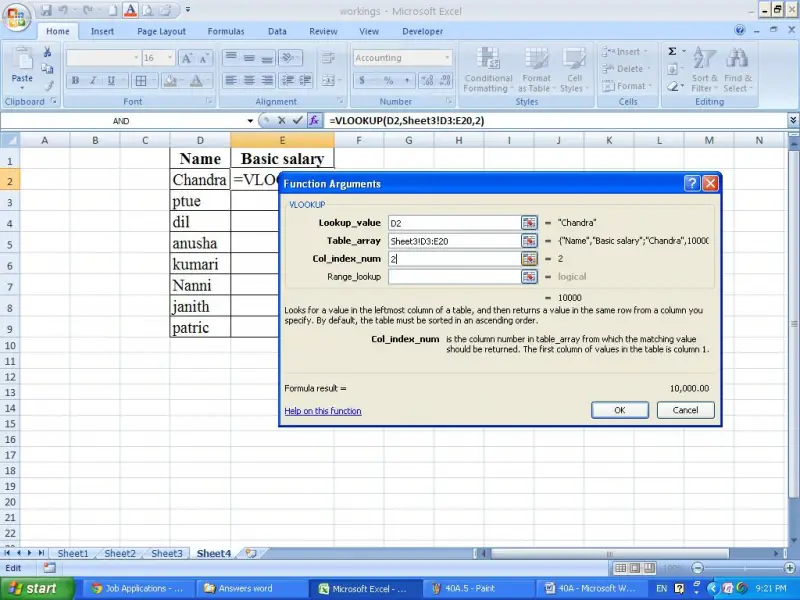 Vlookup in Excel