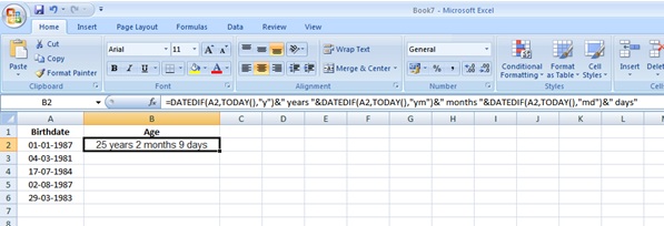 Formula in MS Excel