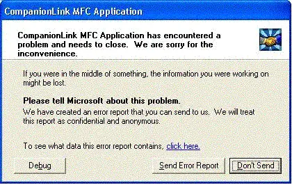 companionlink for outlook contact warning