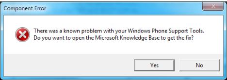 There was a known problem with your Windows Phone Support Tools