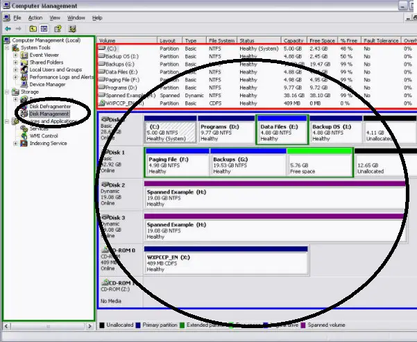 In computer management click the disk management.