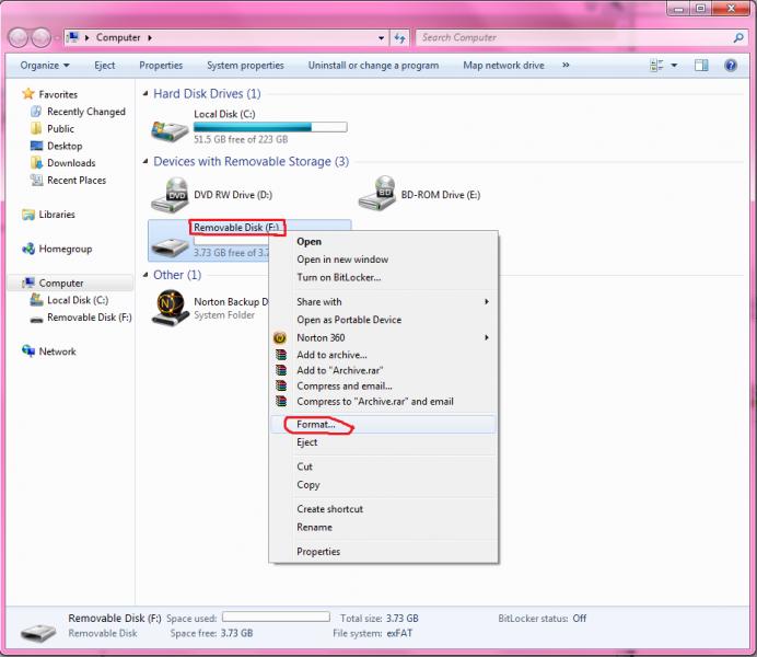 format removable disk