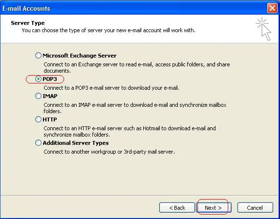 Email Account Server type
