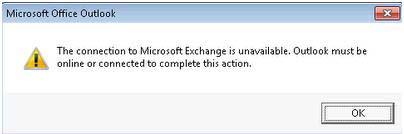 The outlook must be online or connected to complete this action