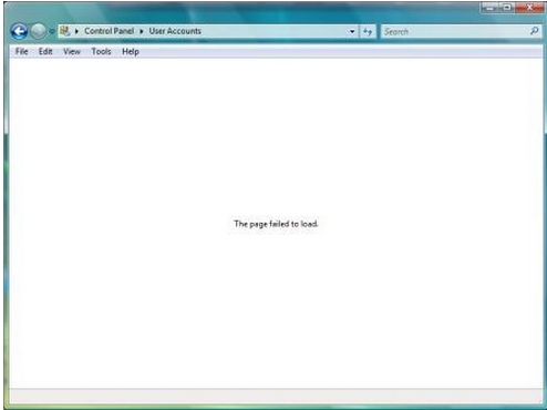 control panel-user account-The page failed to load