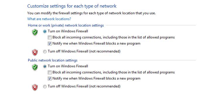 Turn windows Firewall on or off link on the left of the box that appeared