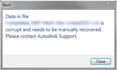 Revit Date in file <file name> is corrupt and needs to be manually recovered.