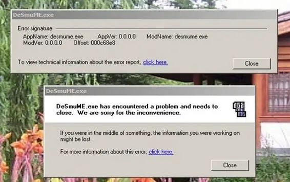 Error signature AppName: desmume.exe AppVer.0.0.0.0 Modname: desmume.exe ModVer:0.0.0.0 Offset:000c68e8