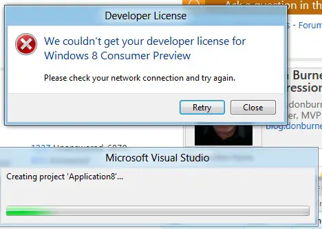 We could not get your developer license for Windows 8 Consumer Preview