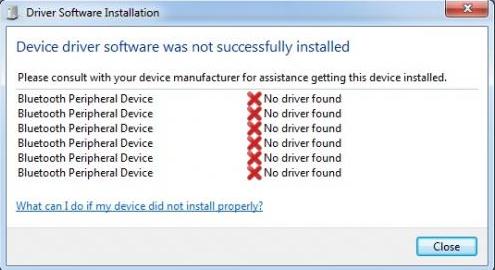 Device driver software was not successfully installed.