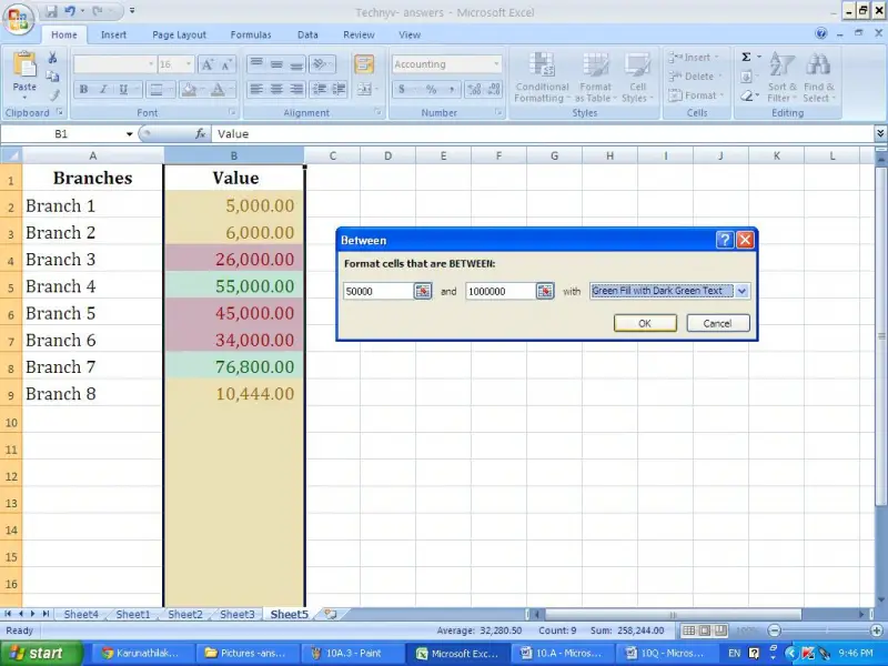MS Excel Conditional Formating
