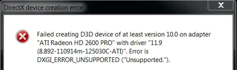 DirectX device creation error