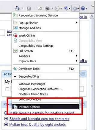 Internet explorer > tools > internet options