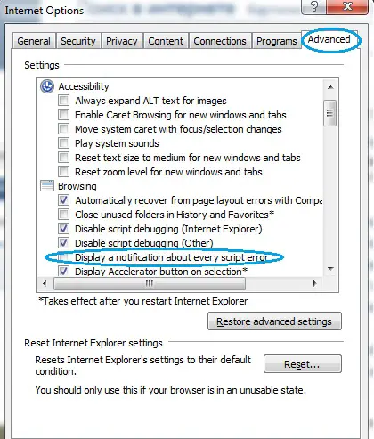 Internet explorer options