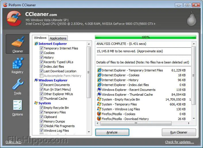 CCleaner Temporary Internet Files