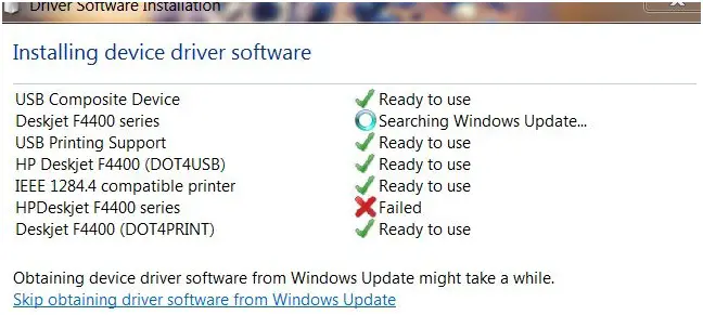 Driver Software Installation HPDeskjet F4400 series Failed