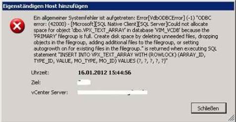 Add Standalone Host error-Vcenter-SQL Express 2005 SP1-ESXi Server
