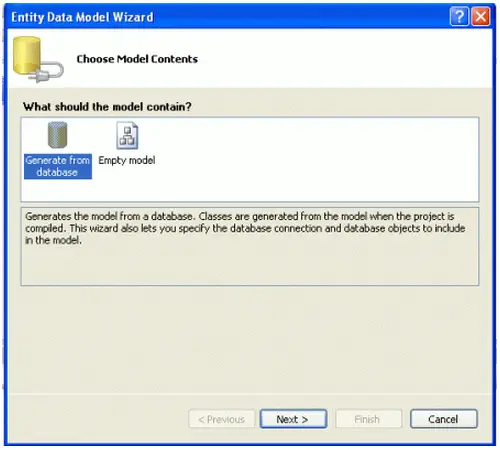 Generate from database empty model