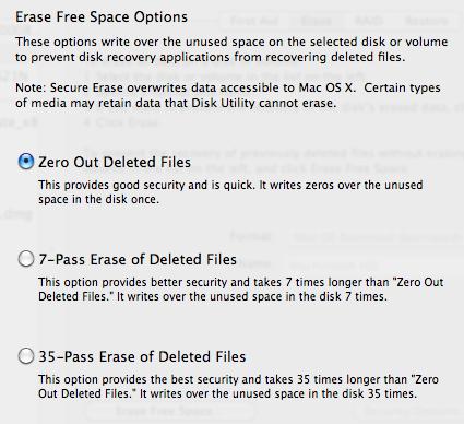 Erase Space Options