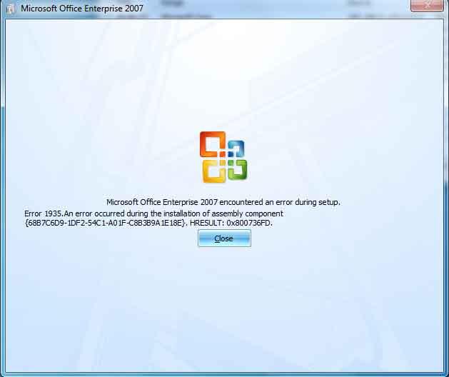 Error Installing MS office 2007 