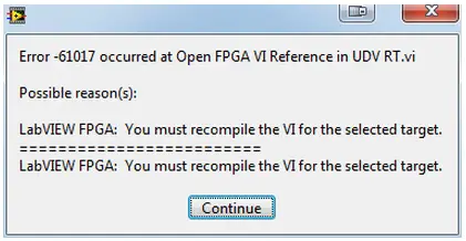 Error -61017 occurred at Open FPGA VI Reference in UDV RT.vi