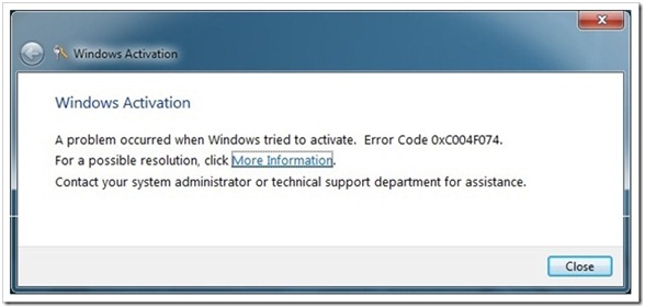 Windows Activation-Error Code 0xC004F074