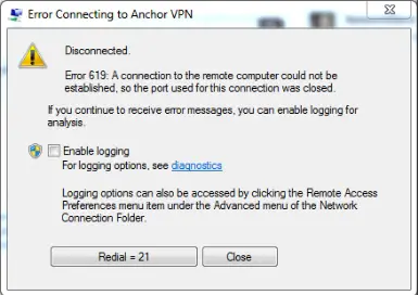 Error Connecting to Anchor VPN