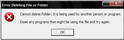 Cannot delete Folder: It is being used by another person or program.