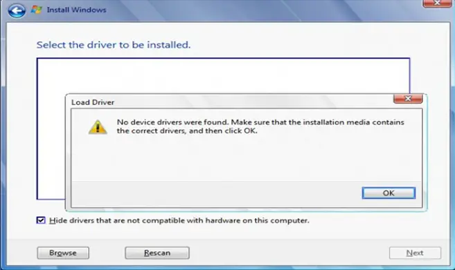 windows 11 installation no device drivers were found
