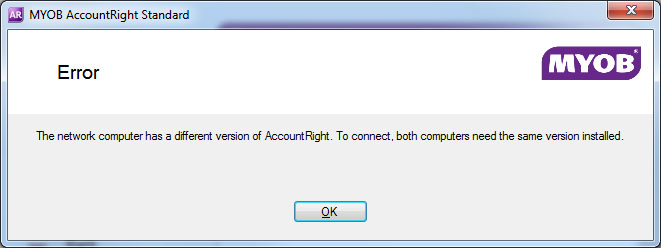 The network computer has a different version of Account Right