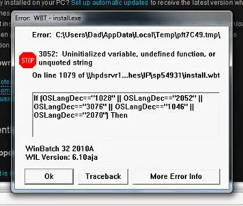 Error: WBT - install.exe 3052 uninitialized variable