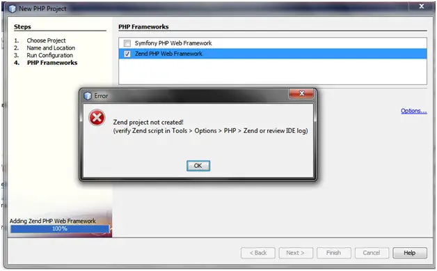 Zend project not created