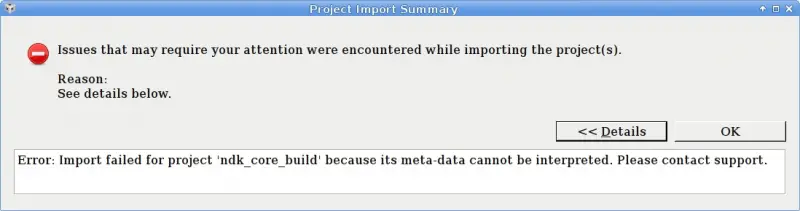 Import failed for project