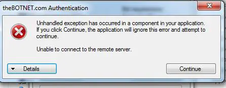 Unable to connect to the remote server