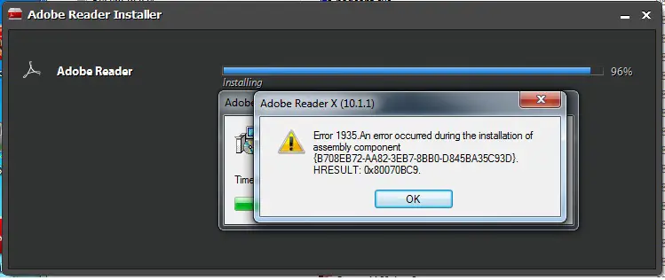 Adobe reader install error