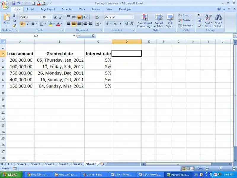 Data in Excel