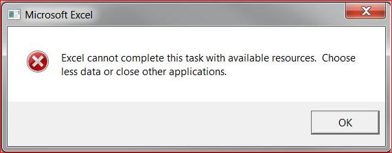 Excel cannot complete this task with available resources